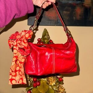 90s/ Y2K cherry red purse w authentic 100% silk vintage coach scarf